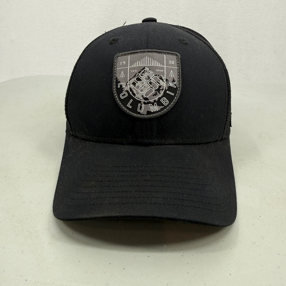 Columbia Trucker Hat Mens Black Mesh Back Mountain Patch Snapback Cap
